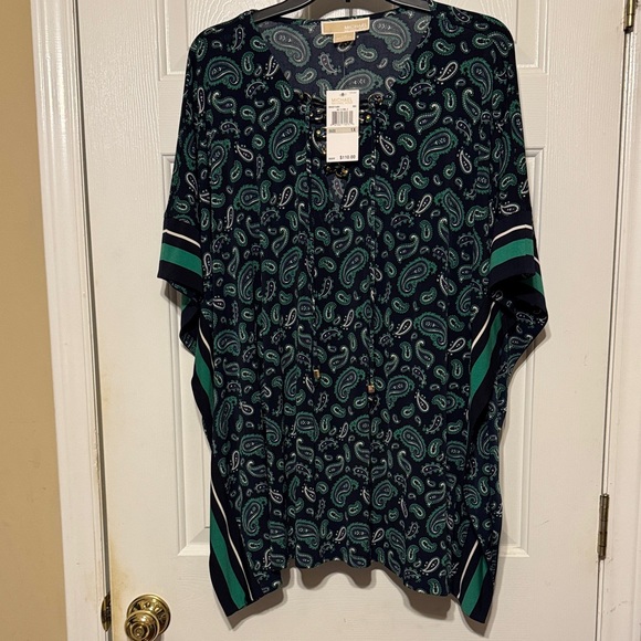 Michael Kors Blue and Green Paisley Blouse NWT Size 3X